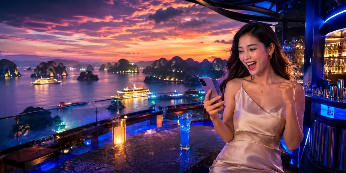 Người dùng chơi casino trên điện thoại tại vịnh Hạ Long